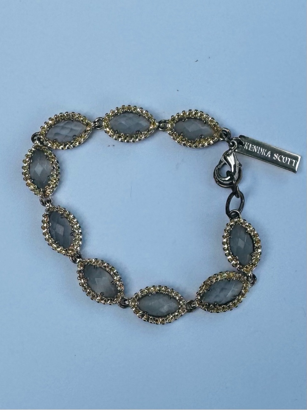 Kendra Scott Gray Marquise Glass Link Bracelet with Gold Trim